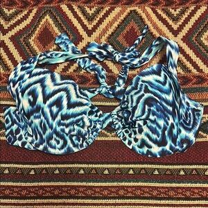 Blue and White Patterned Bikini Top